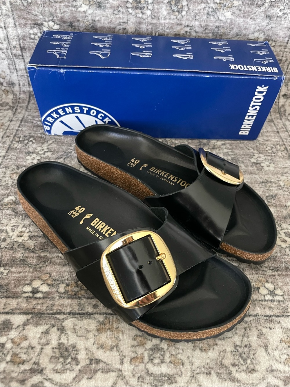 Birkenstock Madrid Big Buckle High Shine Black Slide Sandals Size 9 (40) - Picture 3 of 7
